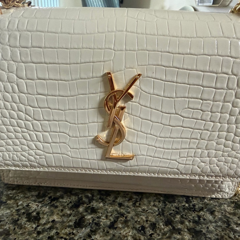Yves Saint Laurent White Croc-Embossed Leather Bag
